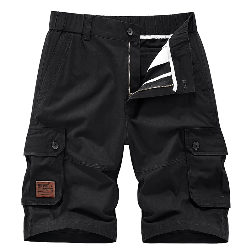 

Elastic Waist Short Straight Men Summer Shorts Men's Cargo Style Shorts Casual Outdoors Solid Pockets Overalls Sport Pants