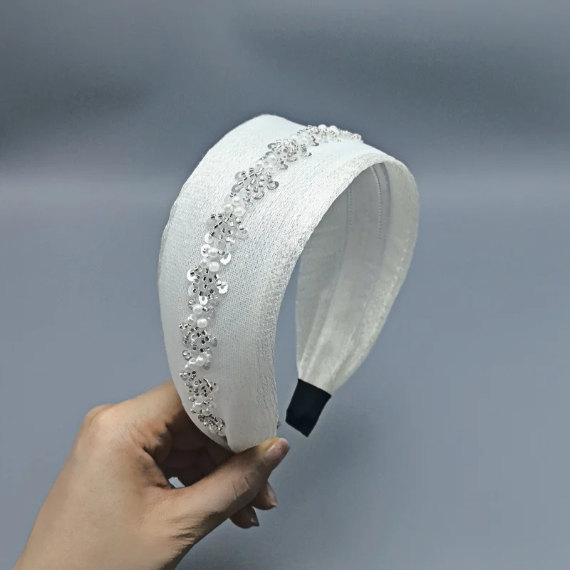 2025, neues Luxus-Perlen-Haarband für Damen, elegantes Netz, breites Stirnband mit Punkten, modisches Haar-Accessoire, gepunktetes Set, Haarband – Detail 4