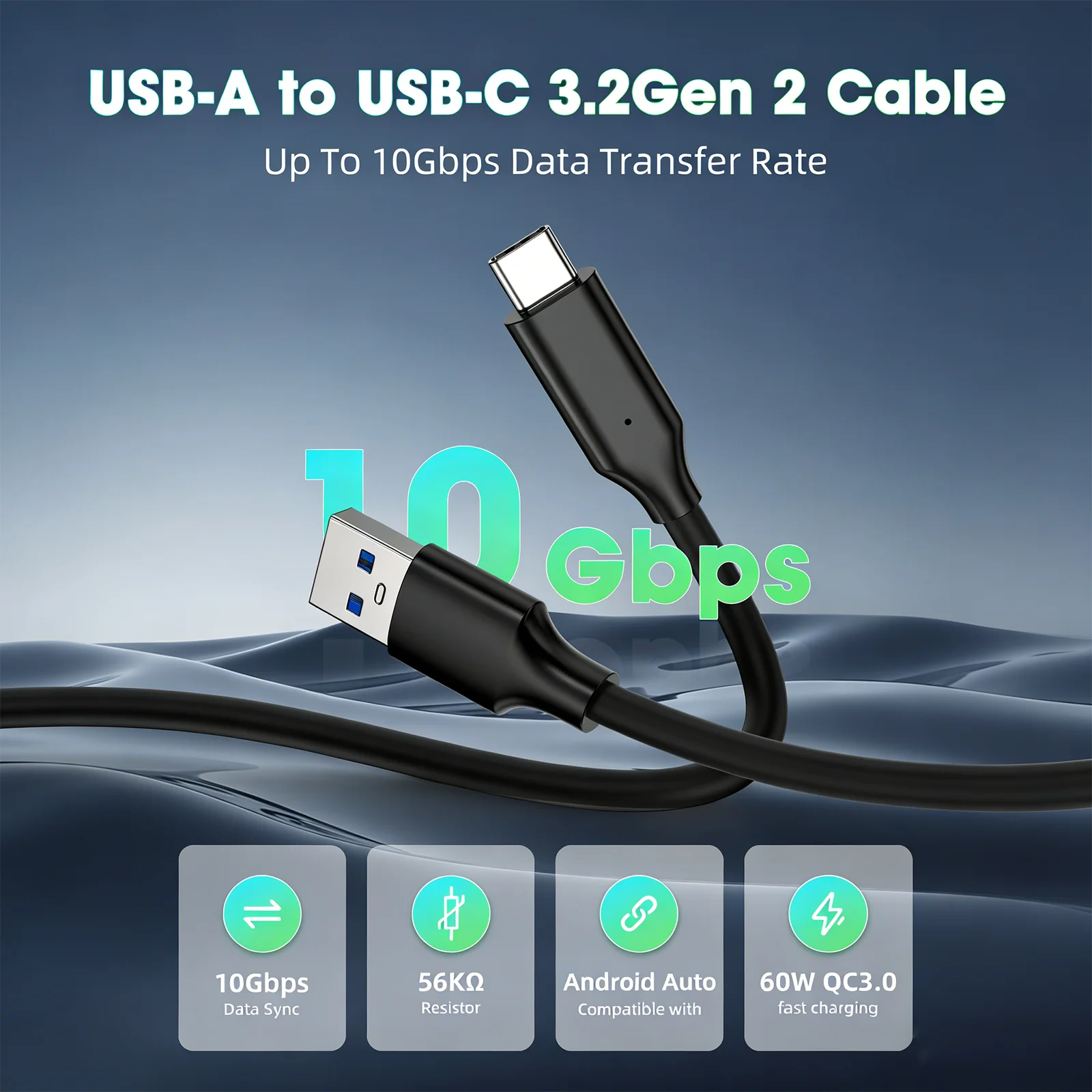 USB 3.2 Gen2 to Type C Cable 10Gbps High Speed Data Transfer Cord For M.2 SSD Enclosure External Hard Drive Laptop