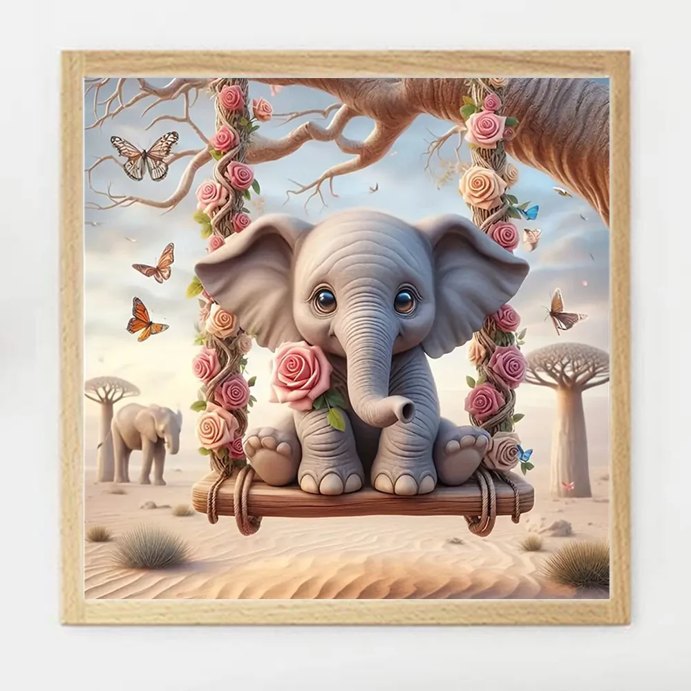 Evershine 5D Diamond Painting Elephant DIY Picture Of Rhinestones Rose Flower Embroidery Animal Home Decor Cartoon