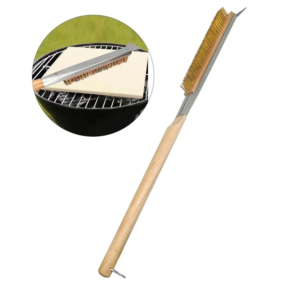A67T NEW Pizza Oven Cleaning Brush, Wooden Handle, Bristles, Copper Brush for Oven Cleaning