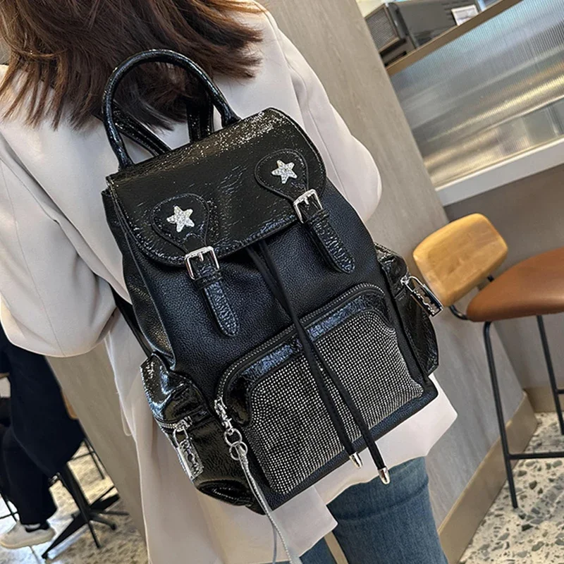 

Рюкзаки женские стильный рюкзак из воловьей кожи повседневные прогулки женская сумка элитный легкий роскошный стиль термофиксированные сумки со стразами