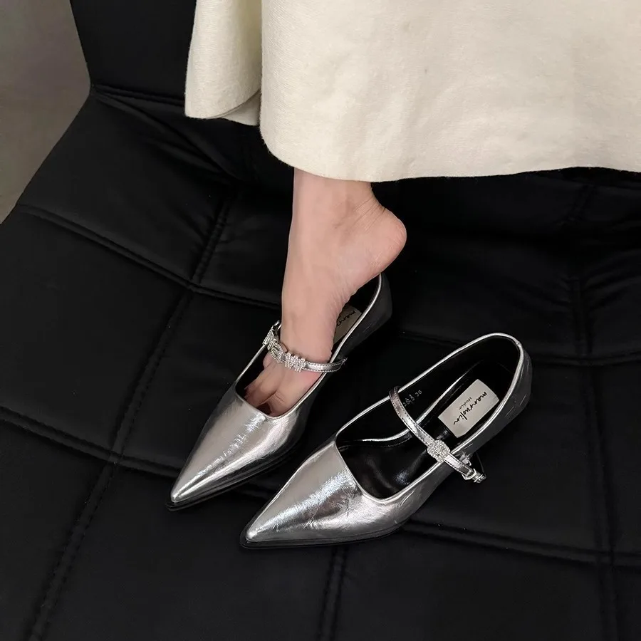 Trendy Pointed Toe Low Heel Mary Jane Shoes Women Casual Shoes New 2024 Summer Soft Sole Ballet Ballerina Shoes Woman Pumps