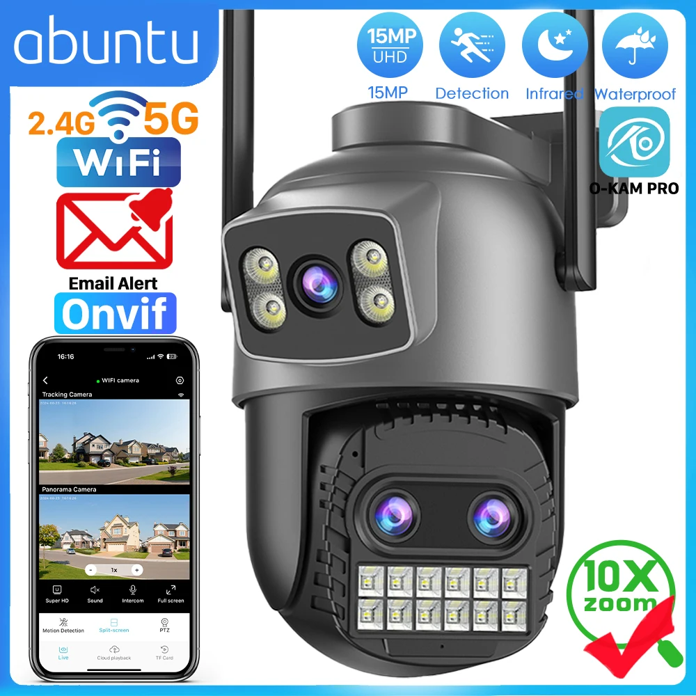 

15MP IP Camera PTZ Wifi 10X Optical Zoom Outdoor Video Surveillance Camera Three Lens Dual Screen Human Detection CCTV Security