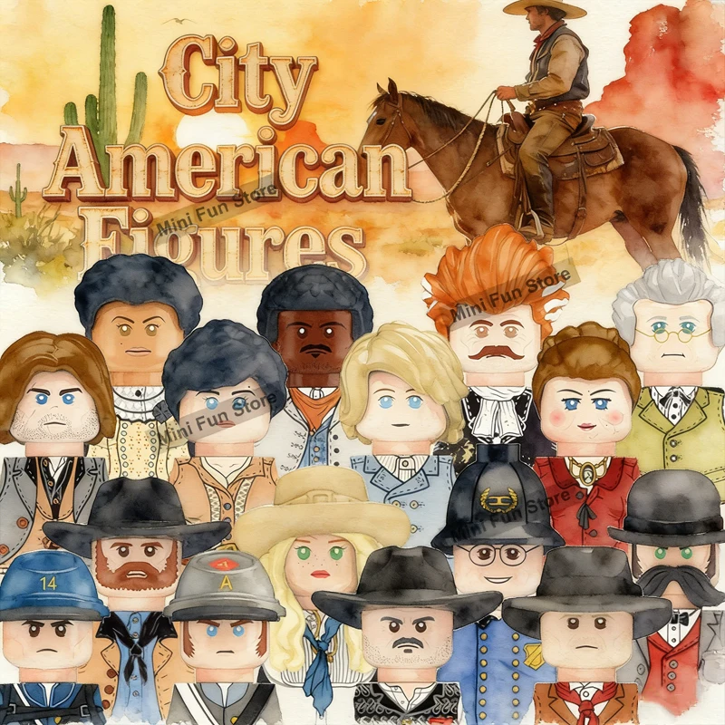 

MOC City American Soldiers Building Blocks Western Cowboy Wilderness Military Police Action Figures Gun Accessories Bricks Toys