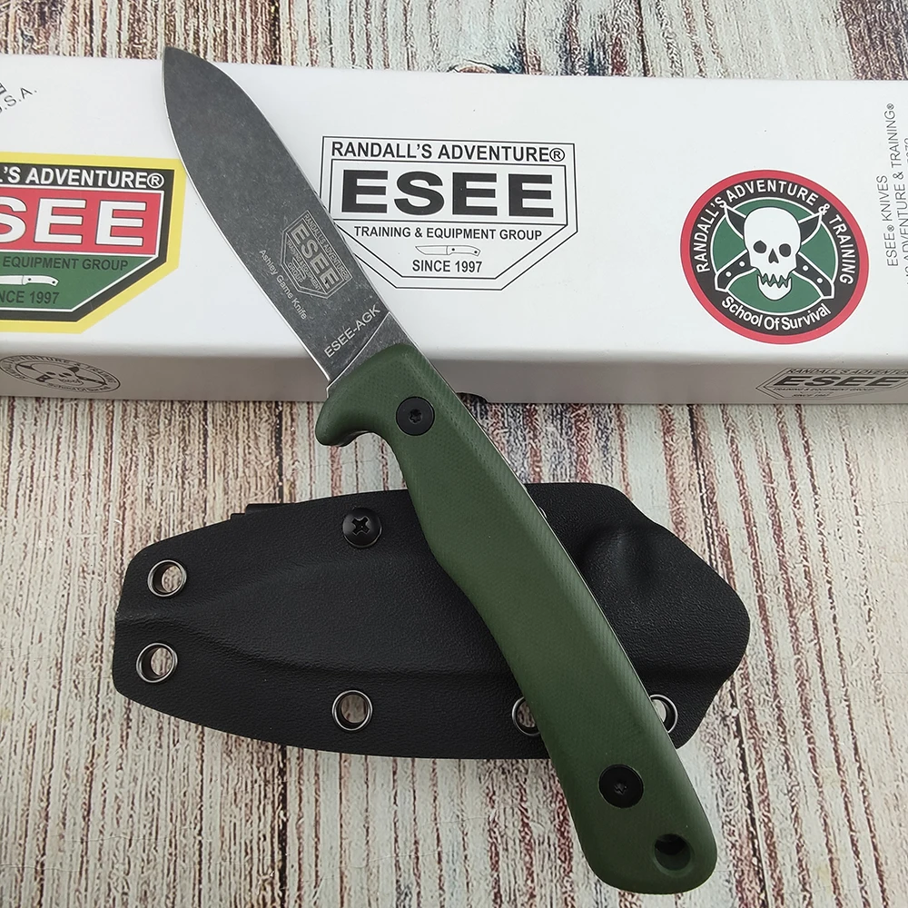 ESEE Outdoor Tragbares Mehrzweck-Messer mit Feststehender D2-Klinge und Kydex-Scheide für Dschungel-Erkundung, Camping und Angeln