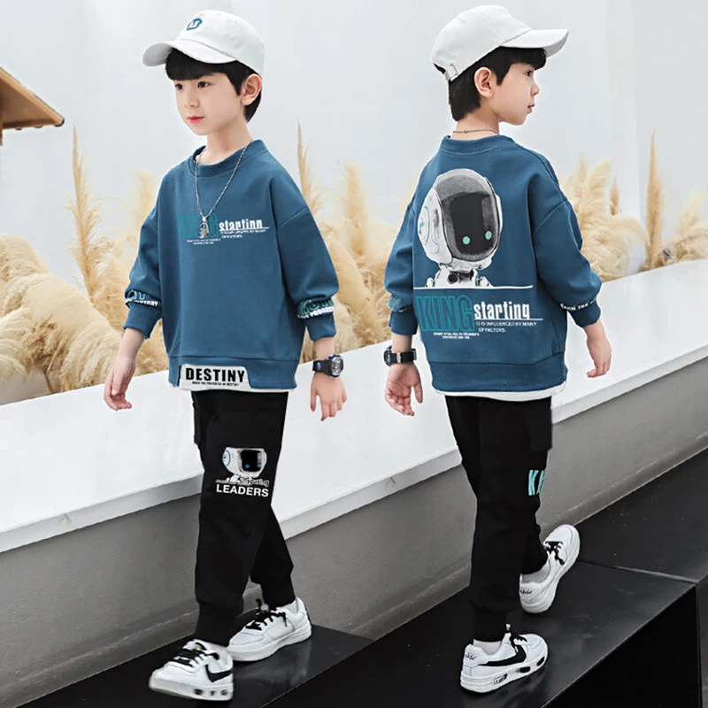 Brand Spring Autumn Children's Suits Warm 2022 New Boys' Sweater Pants Pink Girls' Sweatpants Round Neck Cheap Running Jackets