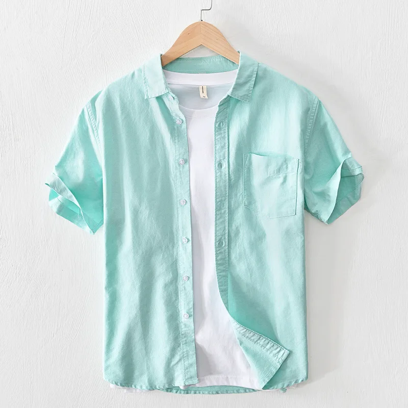 

Summer Ox Cloth ort Sve irt Men's Casual Loose Fit f Sve Pure Cotton irt Youth Trendy Color Collarl