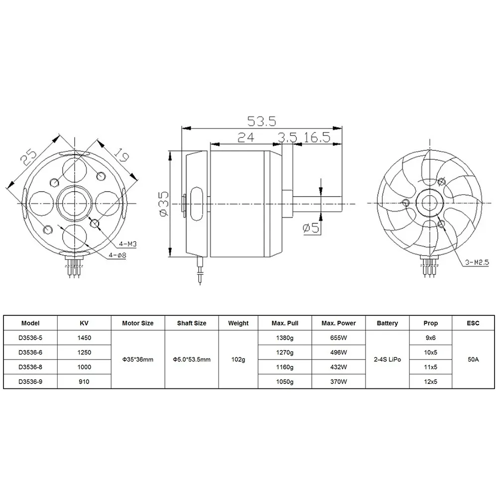 DYS Aeromodel 2225 2822 2212 2826 2830 2836 3530 3536 3542 3548 Bürstenloser Motor für RC Multicopters Flugzeug Starrflügelflugzeuge – Detail 14