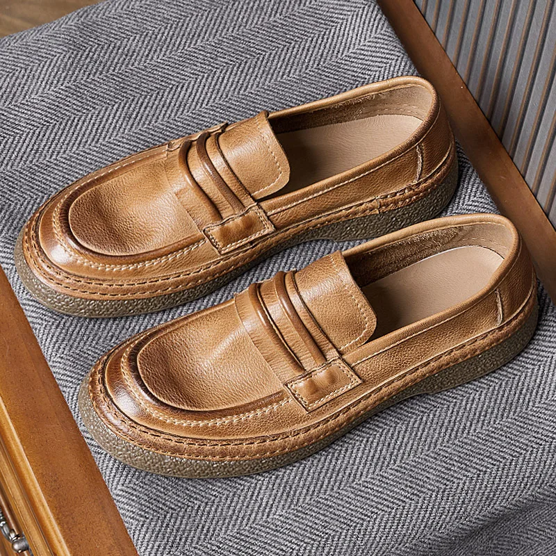 

Businessman Casual Slip On Soft Full Grain Leather Boat Shoes Summer Breathable Easy Match Lazy Man Office Loafers