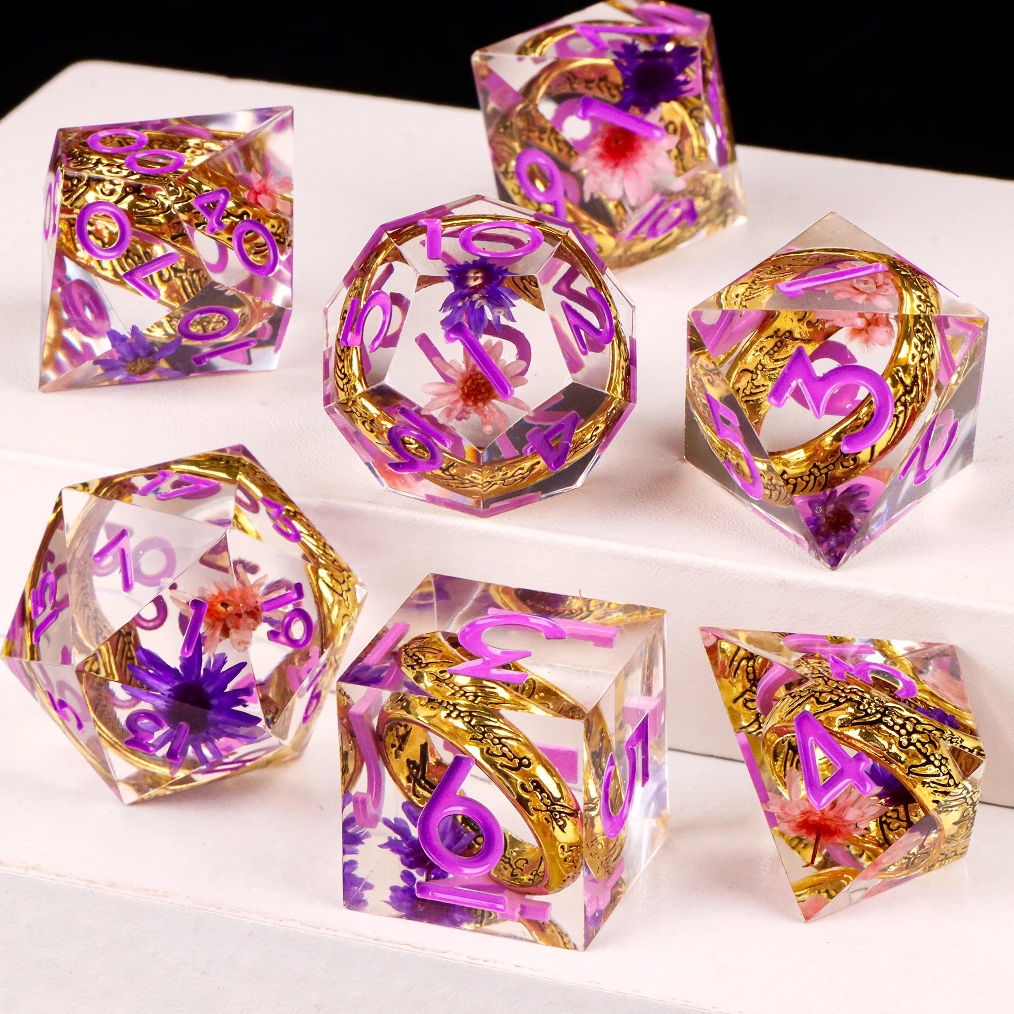 مجموعة نرد حلقة DND نرد راتينج ذو حافة حادة، نرد حلقة ذهبية لنرد سيد الحلقة D&D RPG للزنزانات والتنينات #1