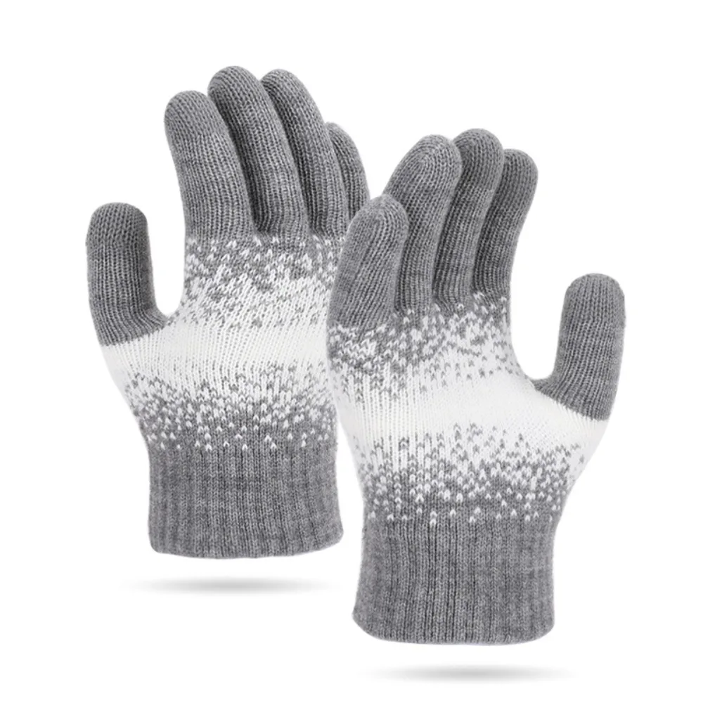Unisex Thermal Touchscreen Gloves Snowflake Knitted Winter Handwear with Conductive Fingertips for Smartphone Outdoor Activities