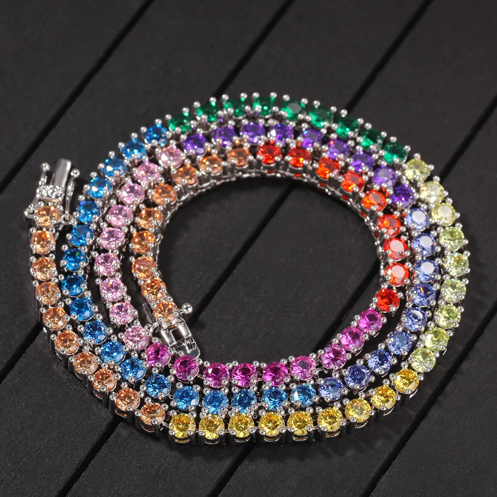 

Colorful Zircon Bling Bling Iced Out Brass Chain CZ Necklace Fashion Hip Hop Jewelry BN030