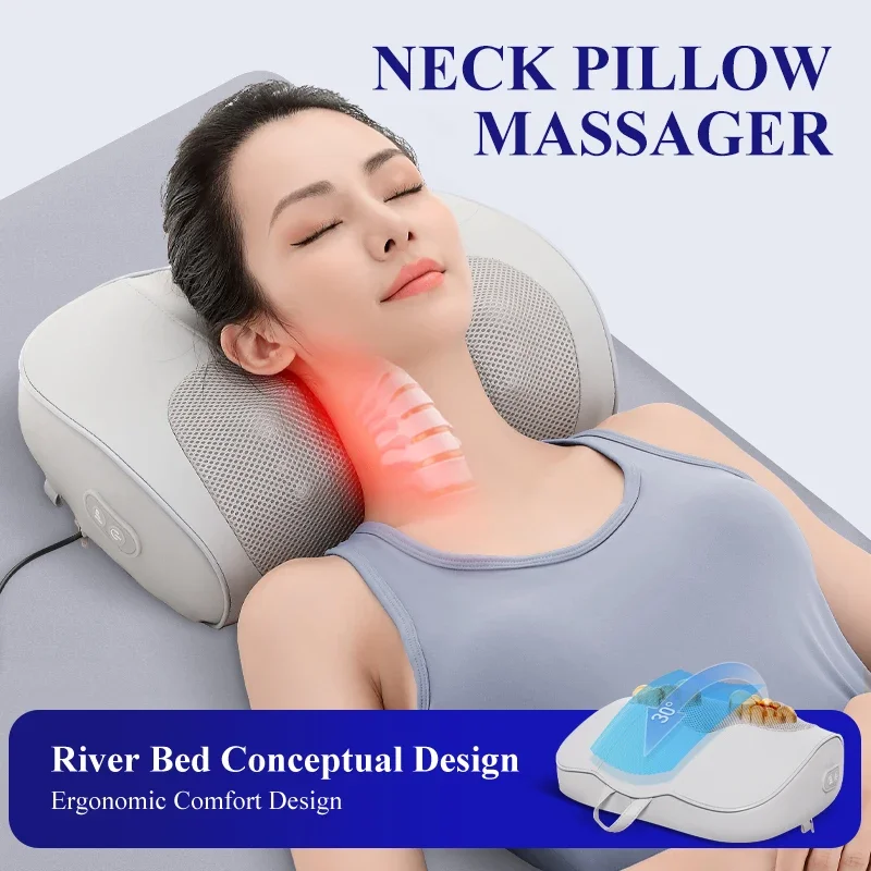 Jinkairui Neck Back Massager with Heat Electric Shiatsu Massage Pillow Deep Kneading Shoulder Gifts for Full Body Muscle