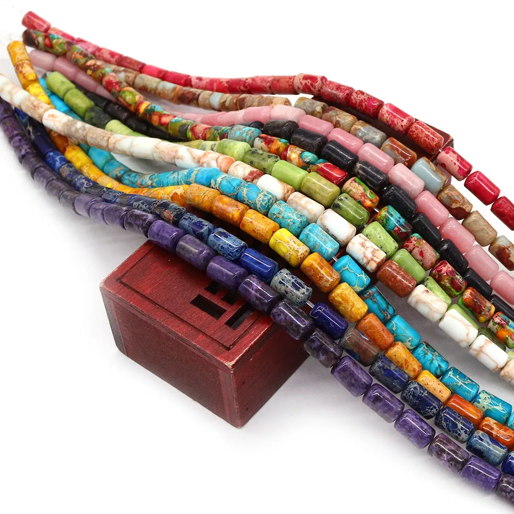 

6x10mm Natural Stone Beads Colorful Sea Sediment Jasper Cylinder Loose Spacer Beads for Jewelry Making DIY Bracelet Necklace