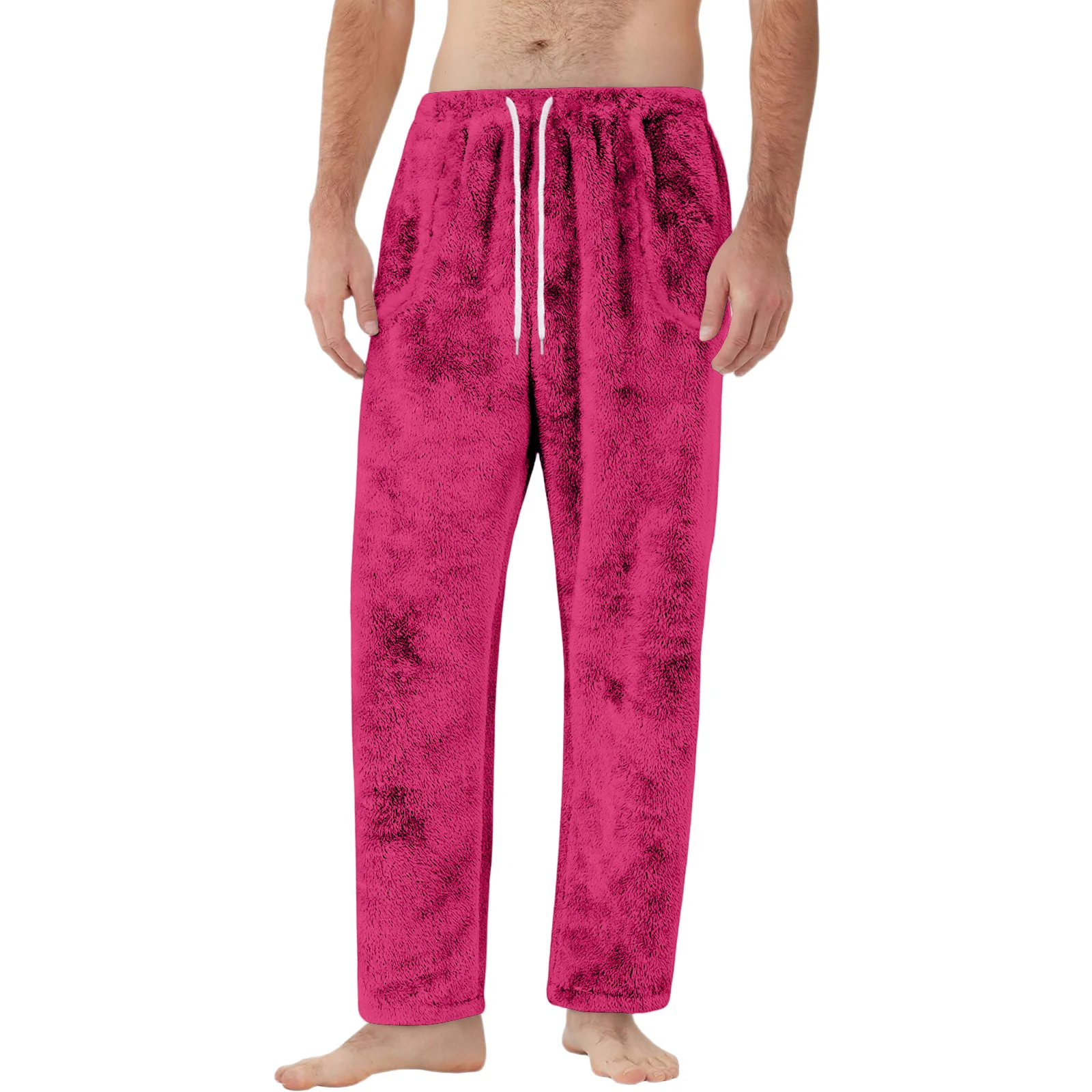 

Мужские новые домашние брюки для сна, осенне-зимние теплые фланелевые штаны для сна, повседневные прямые пижамные штаны на шнурке с карманами