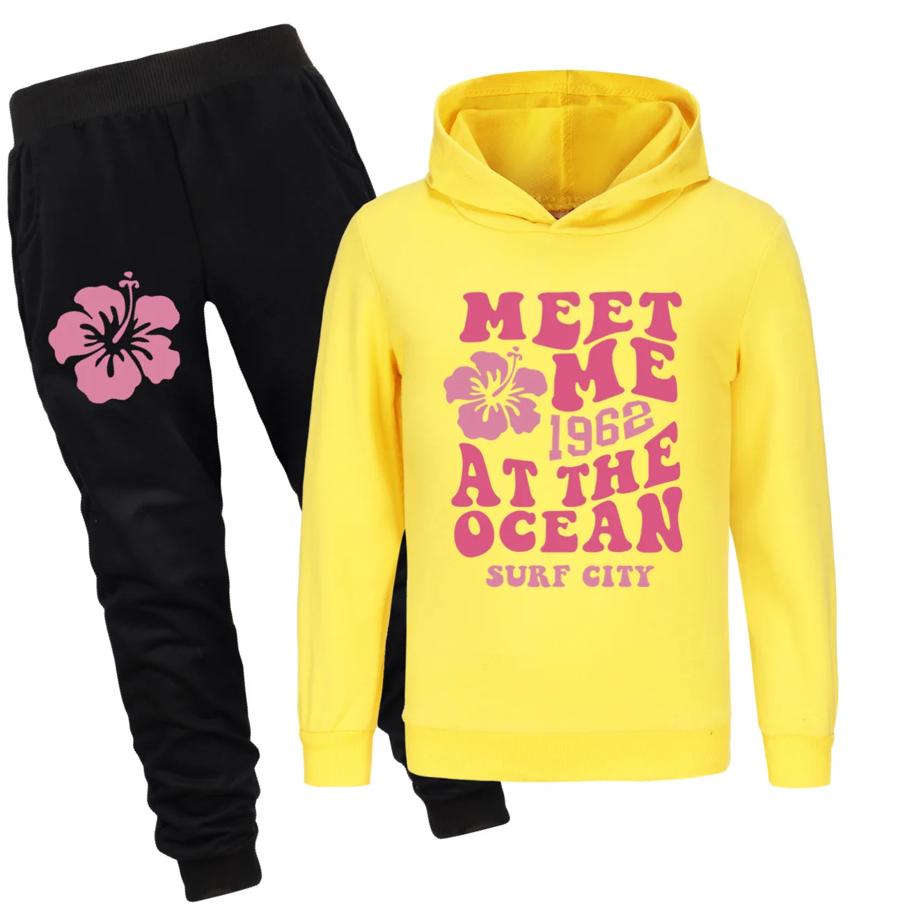 Meet Me At The Ocean 1962 Surf City Sportswear Kids Hoodies+Jogging Pants 2Pcs/Set Boys Girls Boutique Outfits Children's Sets