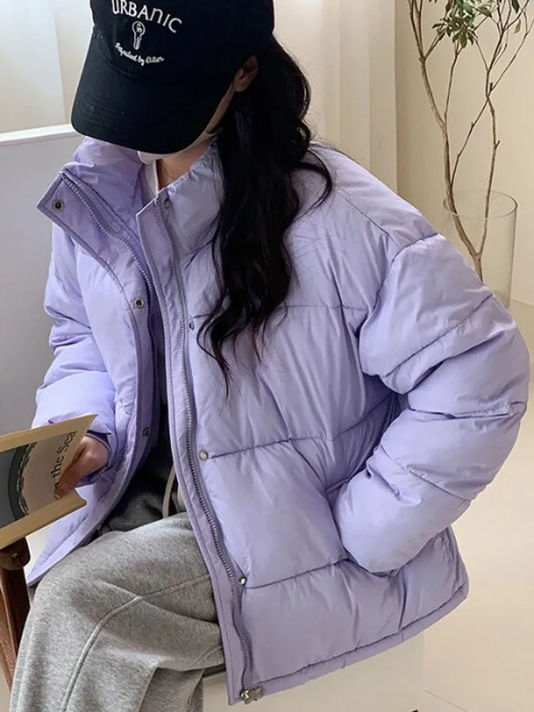 Korean Sle ort Puffer Jaet Women's Thiened Cotton Coat Bread Sle Autumn Winter New Arrival Commute Zipper Long Sve