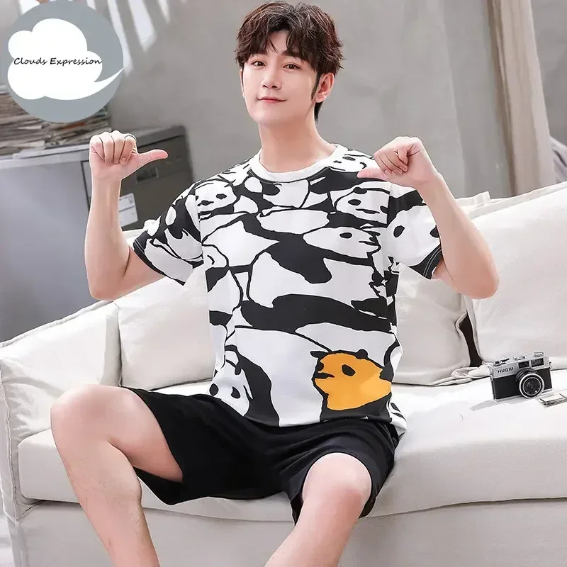 Summer Knitted Cotton Short Sleeved Men\'s Pajamas Sets Male Pajama Set Letter Pajama For Men Sleepwear Suit Homewear Size xXXXL