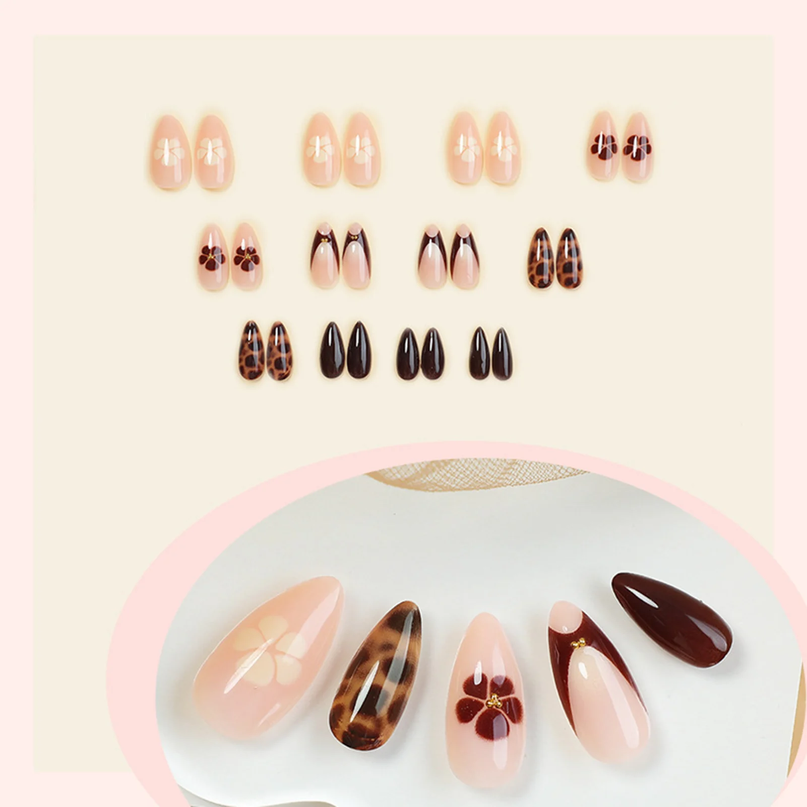 24pcs Almond Press On Nails Leopard Print ABS Material for Home Salon Manicure Reusable Full Cover Artificial Nail Tips