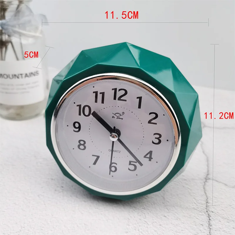 Round Alarm Clock Diamond-Shape Electronic Watch Small Mute Bedside Pointer Clocks Double Bell Silent Desk Table Decor Clock