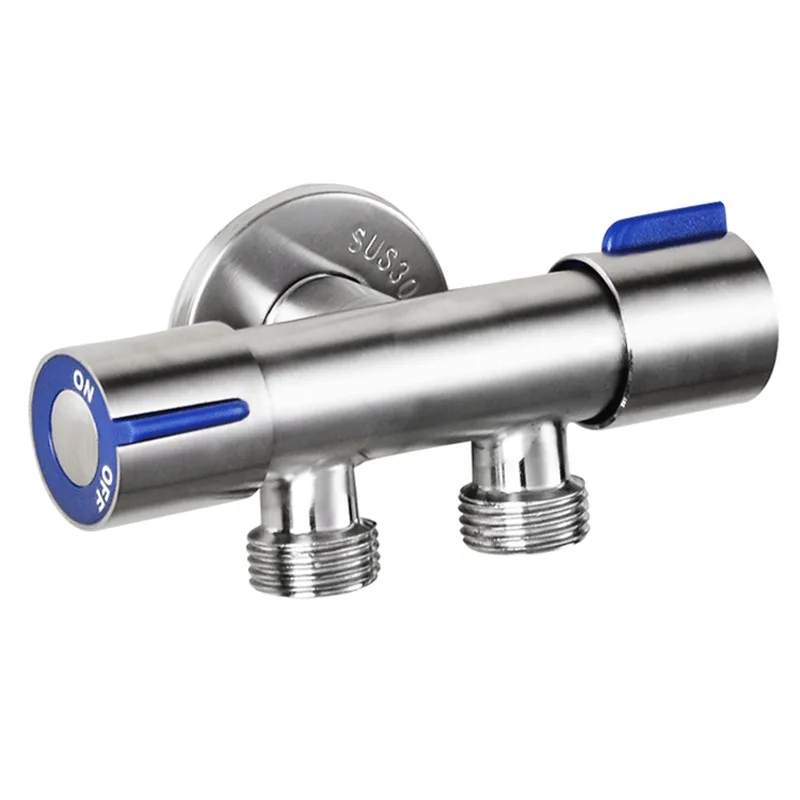 1 Inlet and 2 Outlet Dual Control Handle Stainless Steel Angle Valve,Bathroom Faucet Triangle Valves For Washing Machine Toilet