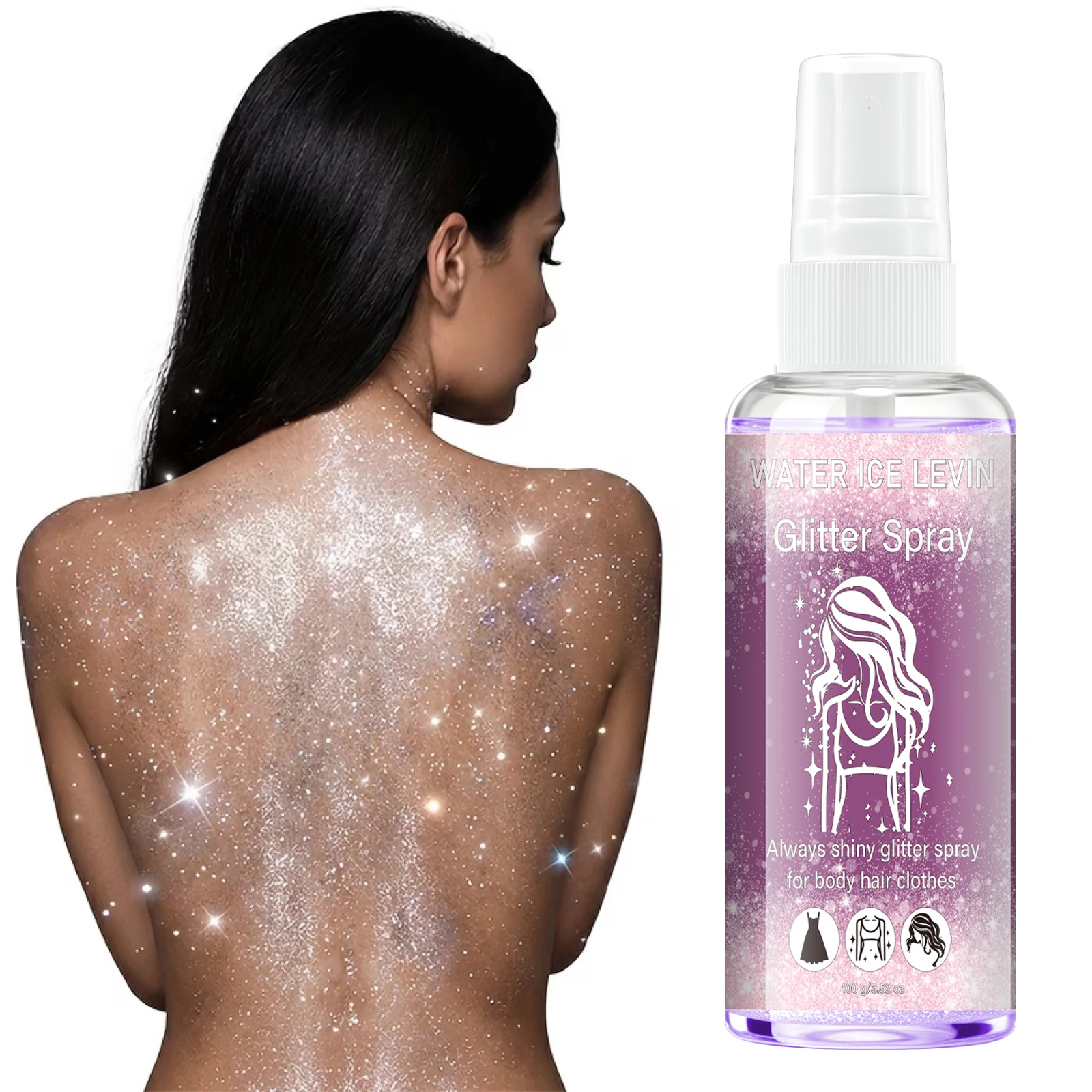 Glitter Spray with Keratin & Biotin, Shimmering Sparkle Mist for Body, Hair & Clothes, Hydrating & Firming