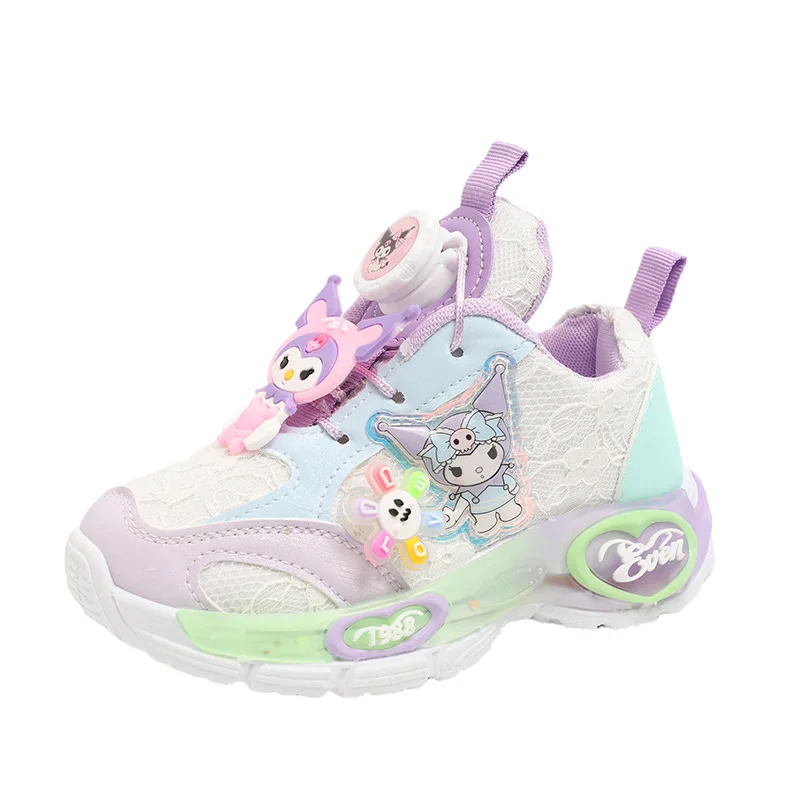 Sanrio Cute Kuromi Casual Shoes for Baby Girl Children Led Light Sneakers Kids Shoes Toddler Walking Shoes Kids Anti-slip Shoes