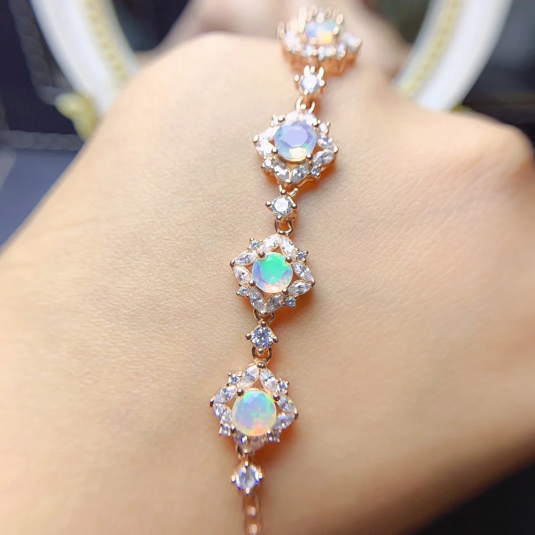 

925 Silver Brand New Natural Opal Bracelet Ladies Bracelet Elegant Luxury Style 5*5mm Wedding Jewelry Birthday Gift Luxury