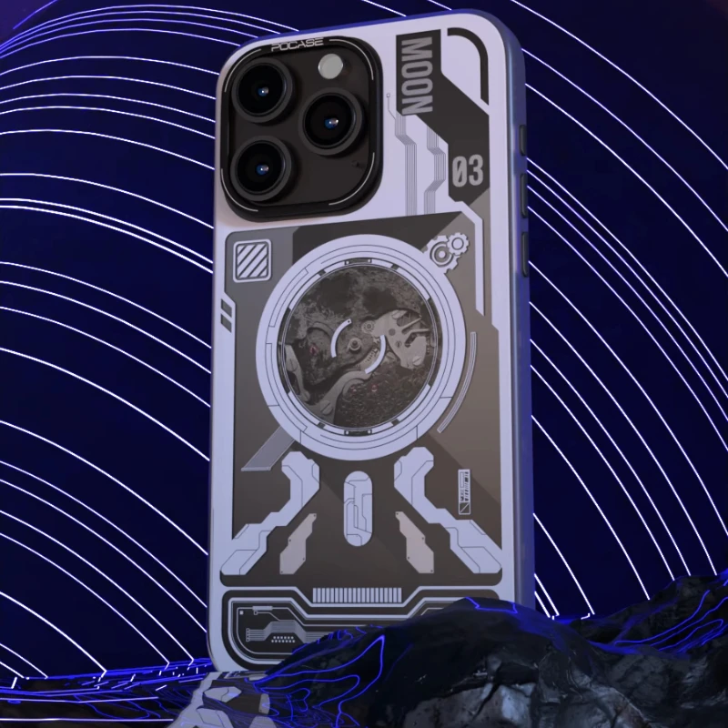 حافظة هاتف على شكل قمر ميكانيكي مع حامل بطاقة/حامل مغناطيسي لهاتف آيفون آيفون 16/15/14 برو ماكس غطاء مقاوم للصدمات #5