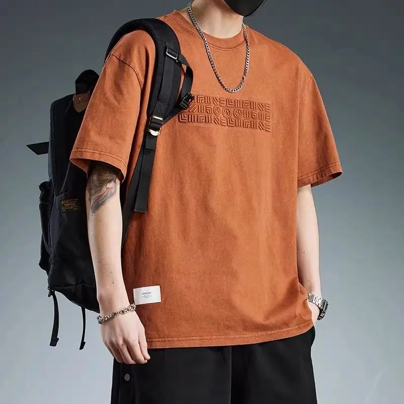 Men's Vintage Plus Size Print Tops Tees Summer New Short Sleeve Letter Loose Youth Casual T Shirts Harajuku Fashion Men Clothing