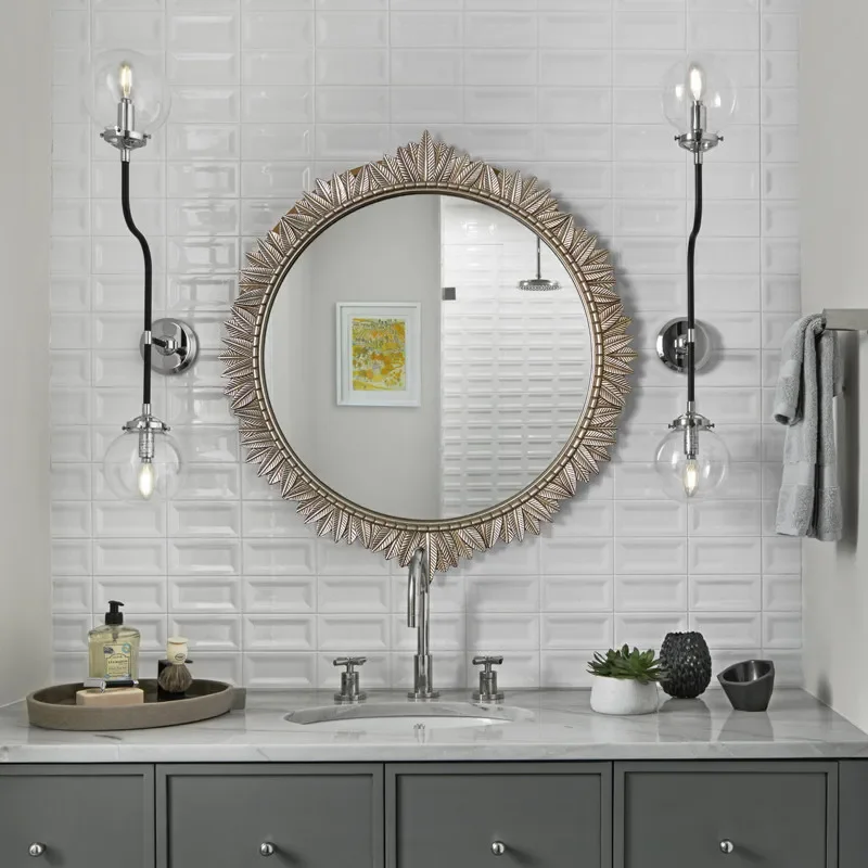 French carved washstand wall-mounted intelligent anti-fog bathroom mirror with light