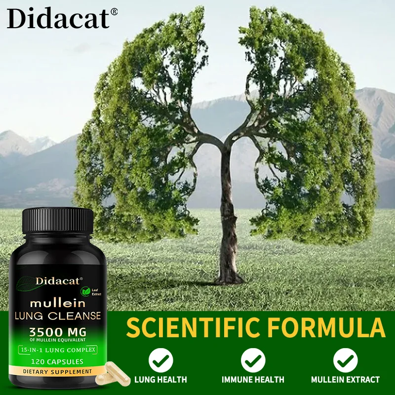 Mullein Lung Detox Capsules, Respiratory Cleanse Supplement for Smokers, Support Clear Airways Bronchial Comfort & Gut Health