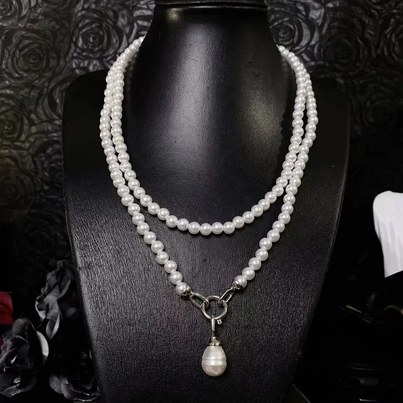 2024 New Trendy Pearls Long Necklace For Women Statement Personality Chains Big Pendant Collares Jewelry Accessory Wholesale