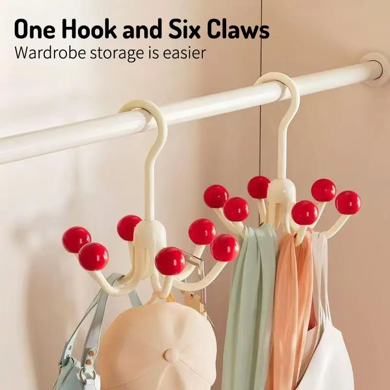 Multifunctional Home Clothes Hanger Portable Dopamine 360°Rotating Hook With 6 Balls Space Saving Scarf Tie Display Rack 1PCS