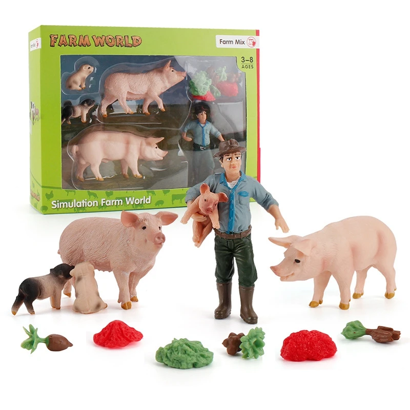 Barnyard Animal Figurines para crianças, Simulação Farm Toys, Pré-escolar Educacional, Decoração de Estátua, Conjuntos de Porcos, 11Pcs