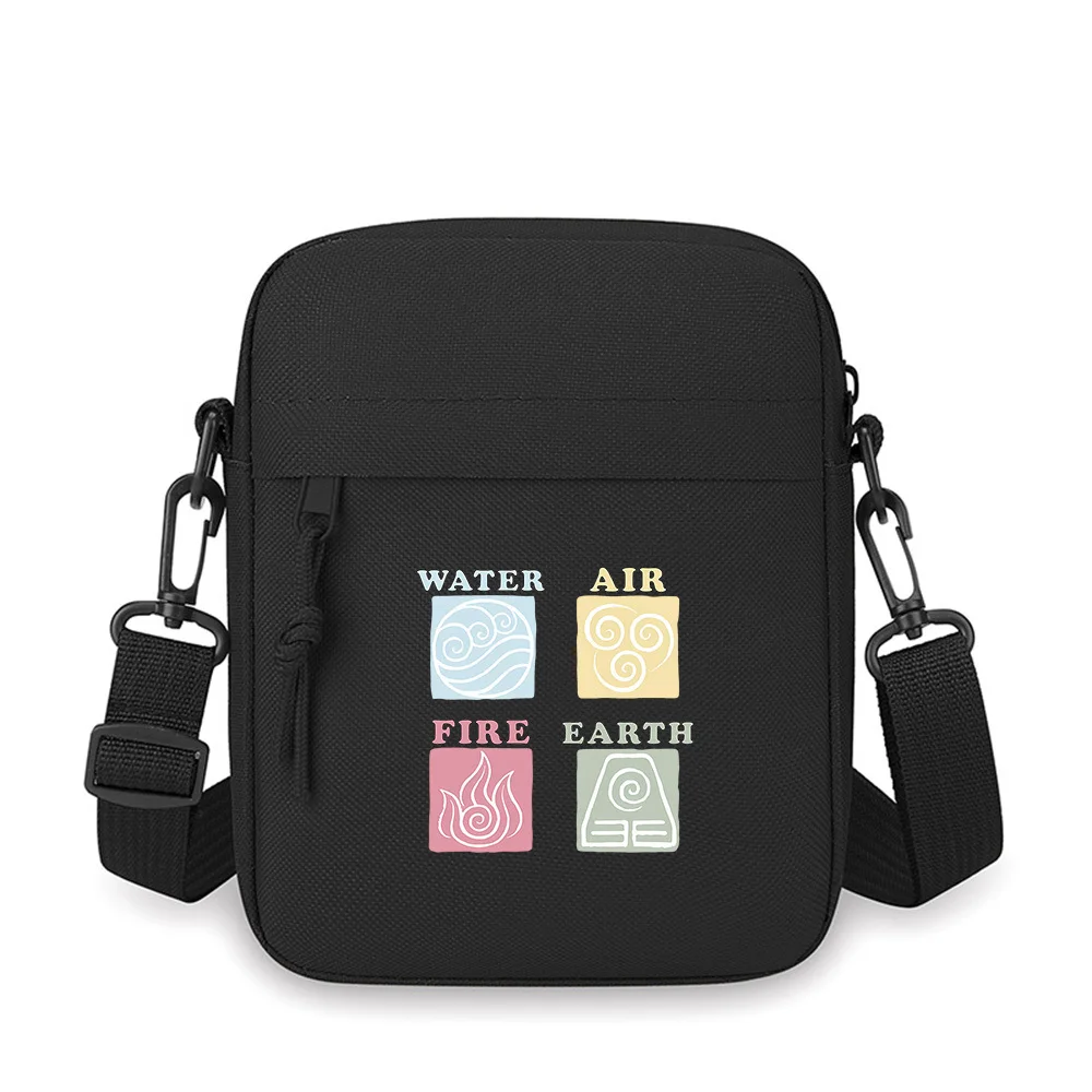Element symbols with Water Fire Air Earth Men Crossbody Bag Single Shoulder Women Cartoon Anime Film Printing Design Unisex