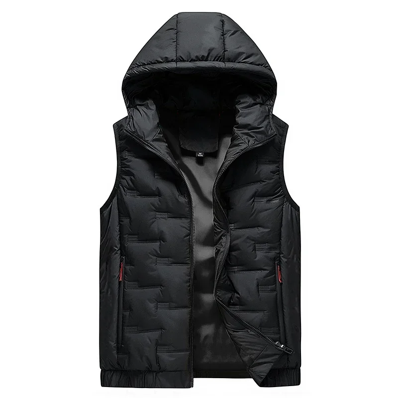 Men's down Cotton Vest Loose Fit Warmth Sleeveless Jacket Hooded Autumn Winter Outerwear Sporty Style Large Size Coat