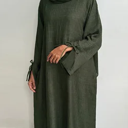 Extra-Loose-Fit Closed Abaya Dress, Drop Shoulder Slit Cuff A-Line Muslim Women Dress, Ramadan Eid Dubai Hijabi Islamic Clothing
