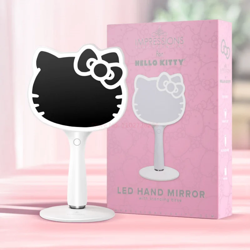 Genuine Sanrio Hello Kitty Kawaii Led Handheld Portable Vanity Mirror Rechargeable Desktop Cartoon Makeup Beauty Mirror Gifts