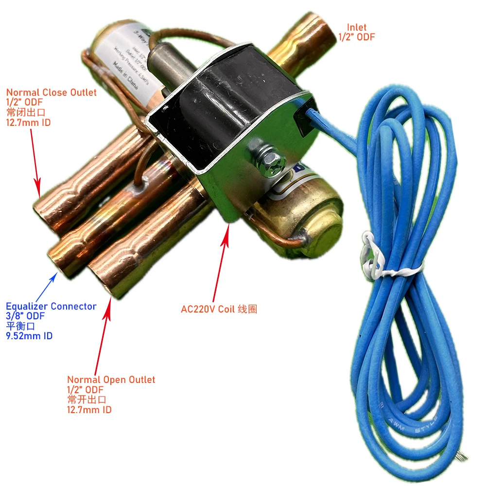 صمام عكس الملف اللولبي 1/2 بوصة يستخدم لاستعادة التبريد في مضخات حرارية أو تحويل المكثفات/المبخرات الأولية والثانوية في التيار المتناوب