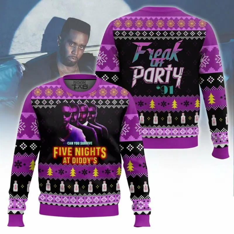 

Five Nights at Diddy's Ugly Sweater Funny Horror Game Xmas Party Jumper Vintage Holiday Pullover Christmas Gift for Fans