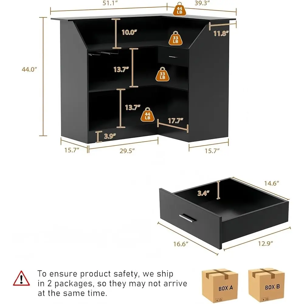 L Shaped Home Bar Unit, 4-Tier Bar Cabinet with Power Outlets, Stemware Racks, Der, Liquor Cabinet or Home, Basement Bar or Home