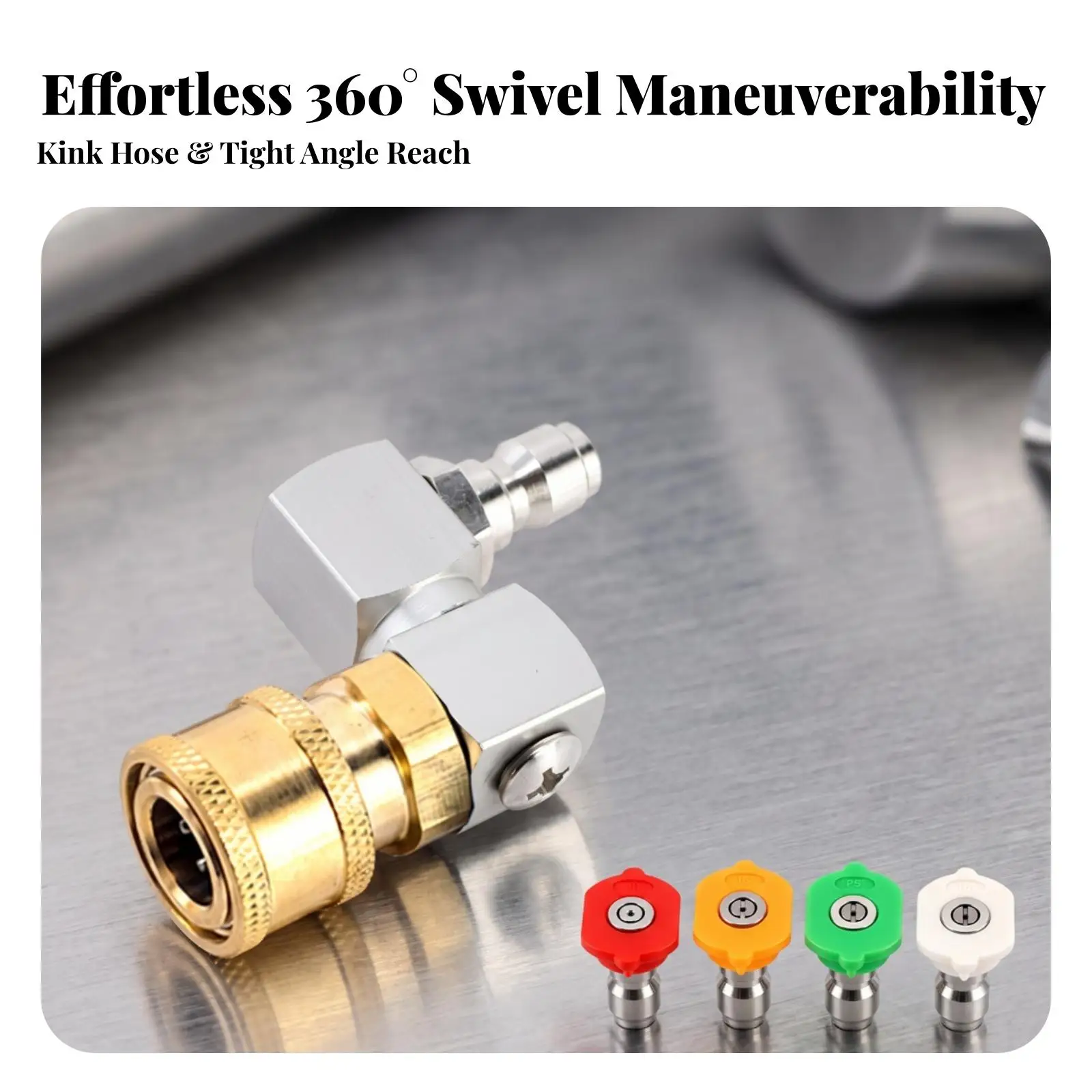 High Pressure Washer Nozzle Cleaner 360 Rotating Swivel Coupler Leak Free Quick Connect Adapter with 4 Spray Patterns