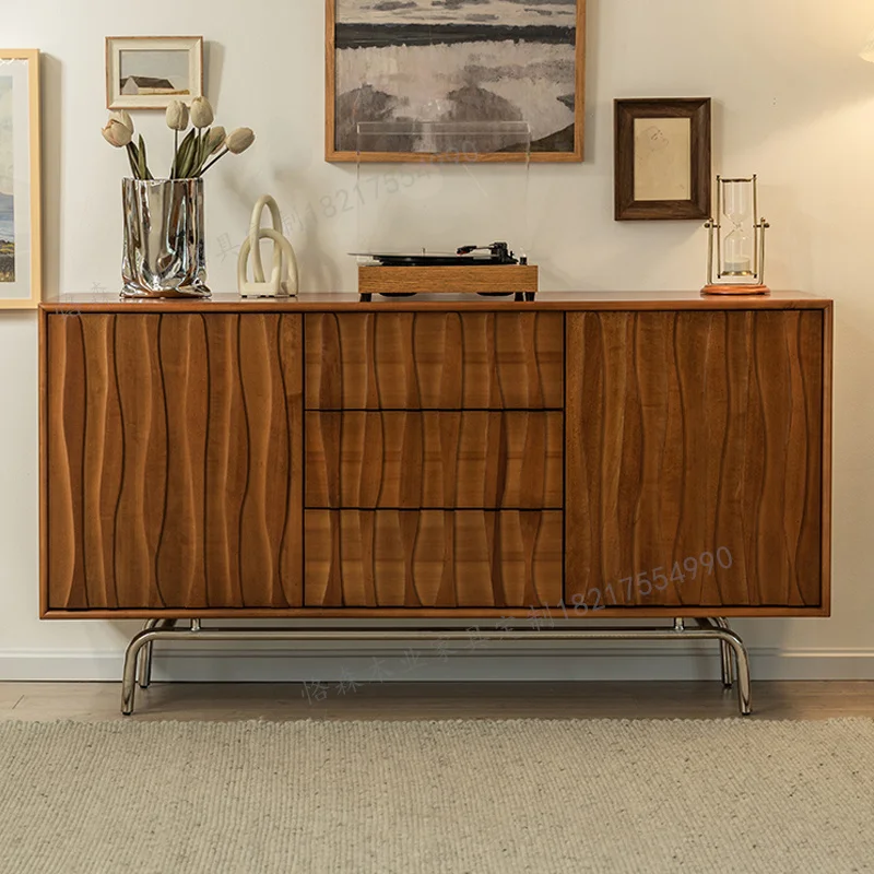 

Solid Wood Sideboard Double Door Storage Cabinet Retro Style Living Room Storage