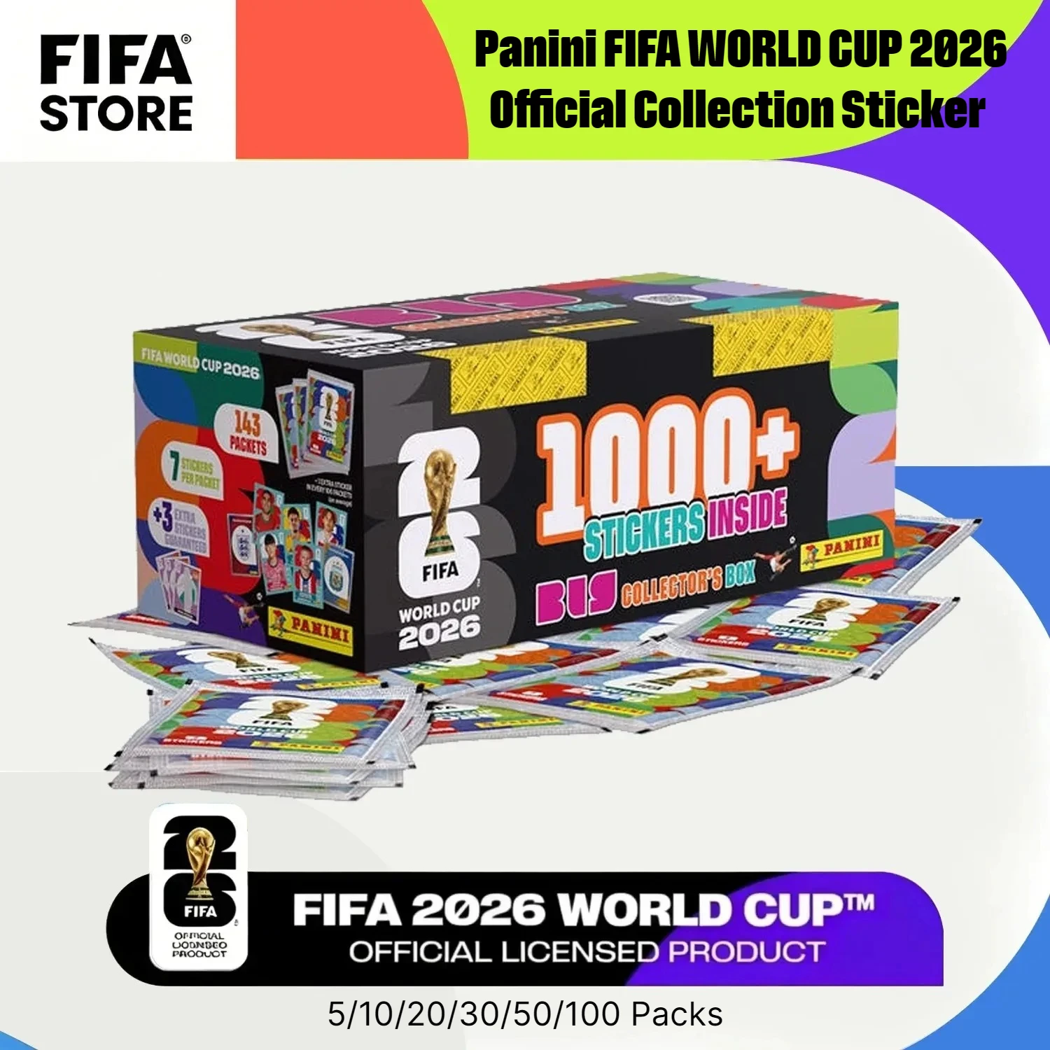 Collection d'autocollants officiels Panini FIFA WORLD CUP 2026 - 5/10/20/30/50/Pack / Pocket Can / Album