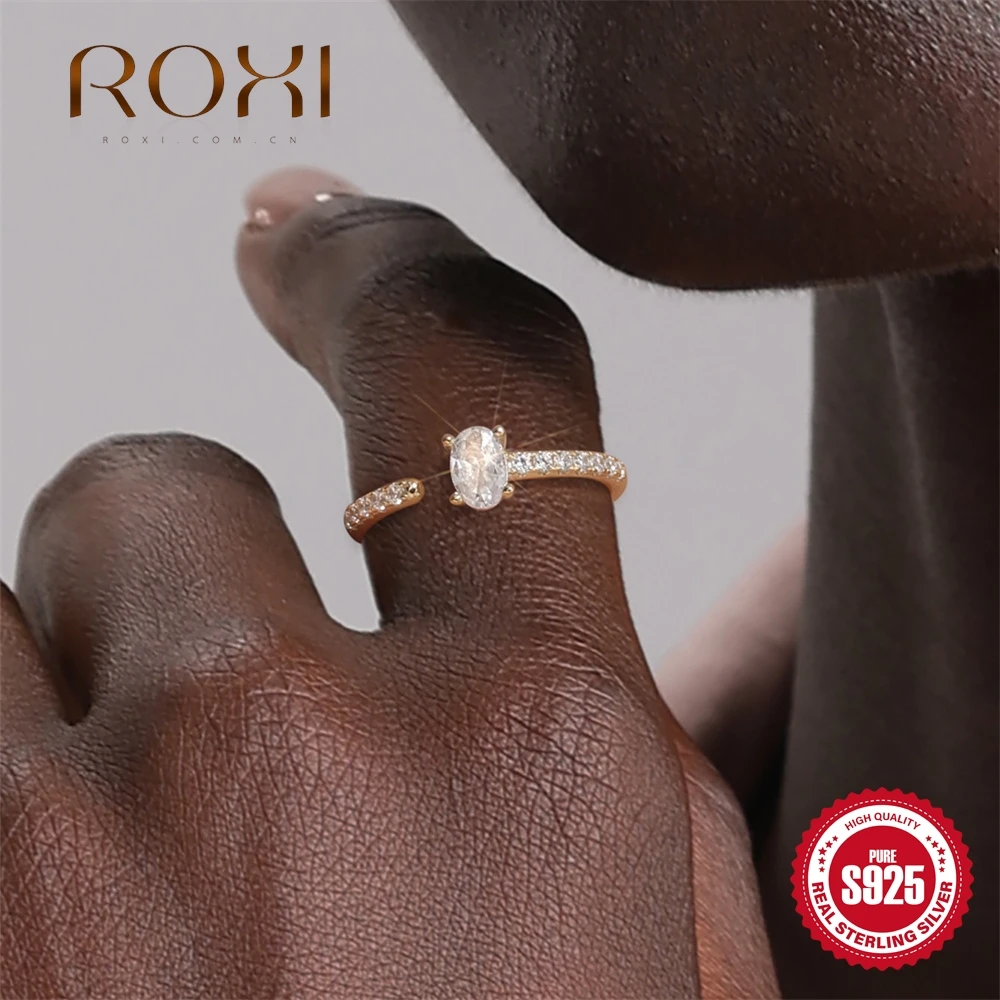 

ROXI S925 Sterling Silver Minimalist Egg Shaped Large Zircon Open Ring For Woman High Quality Wedding Bridal Jewelry Accesories