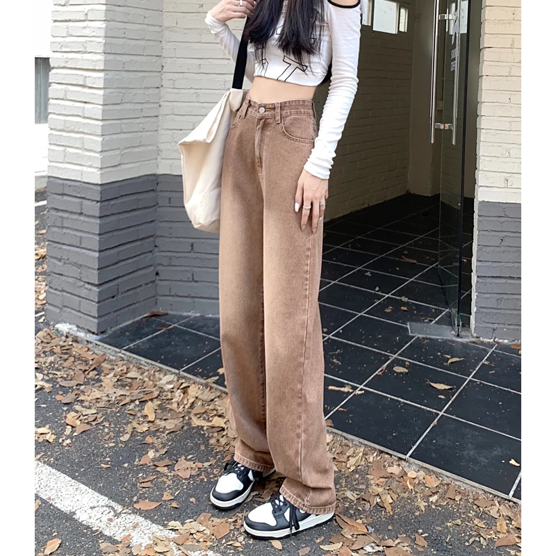 

Широкие джинсы с высокой талией в стиле ретро, женские свободные осенние новые модные уличные повседневные джинсовые брюки