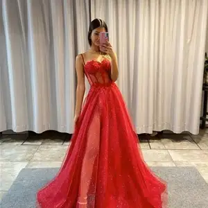 Sparkly Tulle Prom Night Dress, Lace Spaghetti Strap Party Dresses, Undergraduate Dress, High Side Slot, Handless, Teen Girls, Aline 8 Main Sales Dress Graduation Party - №5