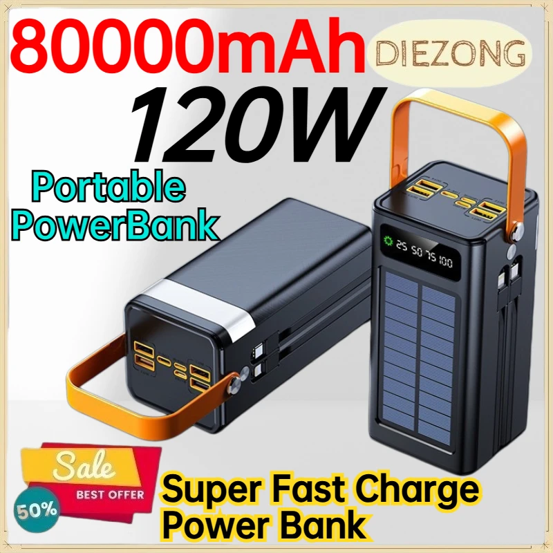 80000mAh 120W Super Fast Charge Power Bank External Battery Supports Simultaneous Charging Portable PowerBank